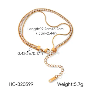 18K gold plated stainless steel zircon bracelet with detailed length and weight measurements