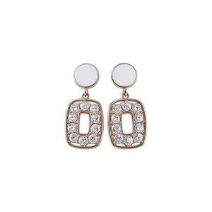 Elegant French vintage style square drop earrings paved with shimmering crystals