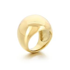 Minimalist chunky gold dome ring with mirror finish, high-quality stainless steel jewelry