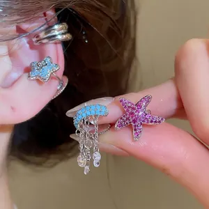 Shiny Zirconia Starfish Ear Cuff For Women No Pierced Exquisite Small Heart Cross Clip On Earrings Unique Design Jewelry