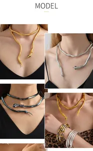 Detailed view of versatile snake-shaped adjustable wrap necklace and bracelet on models