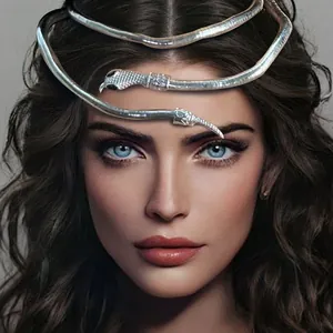 Premium silver-tone bendable snake-shaped headpiece and wrap necklace accessory for women