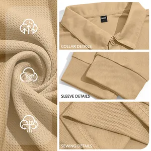 Close-up details of men's quick-dry polo shirt showing collar, sleeves and stitching