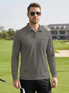Professional men's long-sleeve quick-dry tactical polo shirt shown in a golf course setting