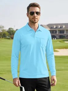 Men's light blue long-sleeved polo shirt in breathable quick-dry bird-eye fabric
