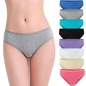 Women Ribbed Cotton Panties Low Rise Breathable Solid Color Basic Comfort Briefs Double Layer Crotch