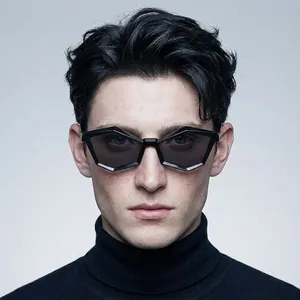 Futuristic polygonal punk sunglasses for men and women with high-end black frames