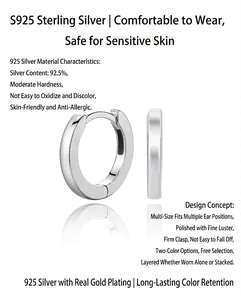 Premium high-polished S925 sterling silver hoop earrings with a secure snap closure design