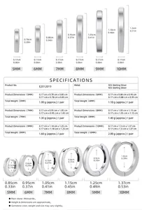 Detailed size specifications chart for S925 sterling silver hoop earrings 5mm to 10mm