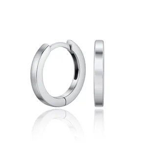 Close-up of polished S925 sterling silver minimalist hoop earrings with smooth finish