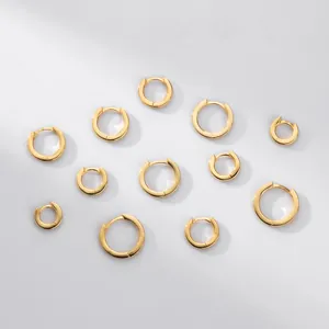Detailed view of various sizes gold-plated S925 sterling silver hoop earrings.