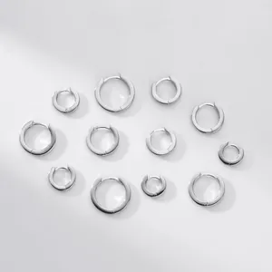 Detailed top-down view of polished S925 sterling silver hoop earrings in various sizes