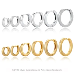 925 Sterling Silver Hoop Earrings Polished Minimalist Huggie Earring Simple Geometric Style Jewelry Women Men Daily Wear