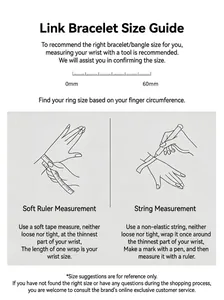 Guide showing two methods for measuring wrist size for bracelets using tape or string.