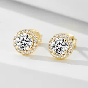925 Sterling Silver Round Halo Stud Earrings For Women Shiny Rhinestone Inlaid Gold Silver Plated Elegant Jewelry Gift