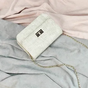 Elegant chic textured mini square bag with gold metal chain strap for women fashion