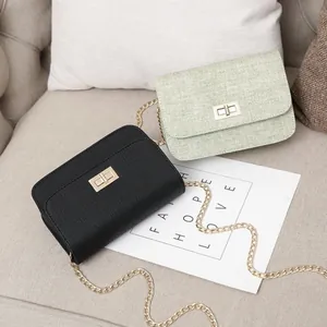 Elegant mini chain square crossbody bags in black and sage green textured designs