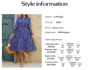 Détails de style pour robe fleurie bleue à taille nouée avec index des tissus complet