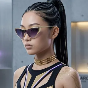 Lunettes De Soleil Oeil De Chat Futuriste Monture Métallique Protection UV400 Tech Luxe Hip Hop Pour Hommes Femmes Mode