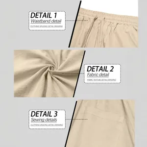 Premium men's solid color linen casual pants featuring drawstring waistband and pocket details