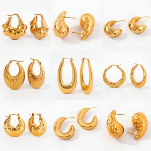 Premium collection of various gold-plated chunky stainless steel hoop and stud earrings.
