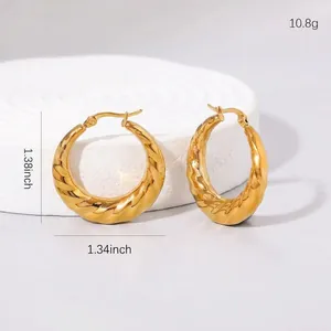Gold-plated stainless steel twisted hoop earrings with 3.5cm diameter measurements.