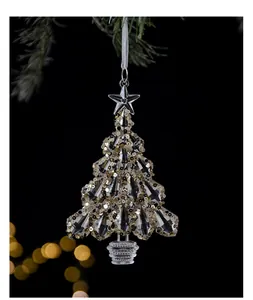 Elegant acrylic Christmas tree hanging ornament with sparkling gold sequins and star topper