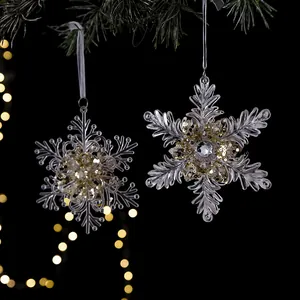 Elegant acrylic snowflake Christmas tree ornaments with sparkling glitter and gems