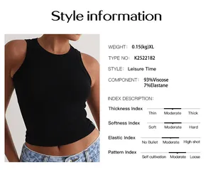 Detailed information for the ribbed round neck tank top with fabric composition.
