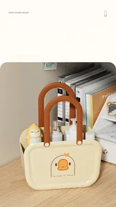 Portable cartoon plastic shower basket for student dormitory storage on wooden desk