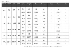 Tableau des tailles détaillé pour chemisier femme avec mesures en CM et pouces