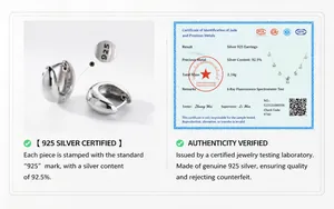 Detailed view of S925 sterling silver bean hoop earrings with hallmark certification
