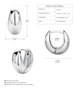 Close-up view of silver hoop earrings showing exact dimensions and material specs