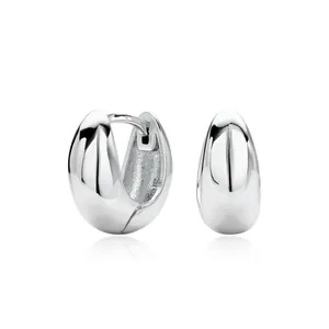 Elegant S925 sterling silver bean-shaped hoop earrings with a high-polished finish