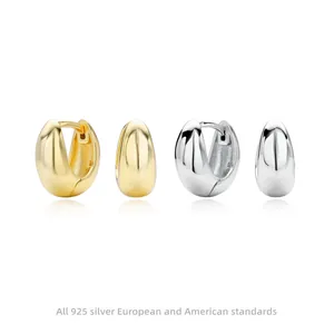 925 Sterling Silver Hoop Earrings For Women U Shaped Chunky Minimalist Polished Metal Jewelry