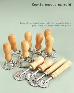 Zinc alloy cookie and dumpling cutter molds with ergonomic wooden handles for baking