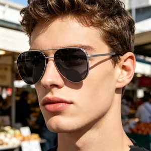 Aviator Sunglasses For Men Polarized TAC Lens Metal Frame UV400 Protection Classic Dual Bridge Outdoor Driving Shades