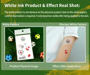 White ink football temporary tattoo comparison showing visible effect on skin for sports fans