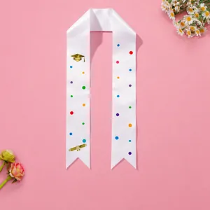 Colorful kindergarten graduation sash with graduate lettering on white satin stole