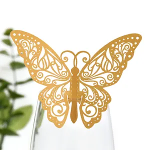 Décoration papillon ajourée dorée découpée au laser pour mariages et garnitures de gâteaux d'anniv