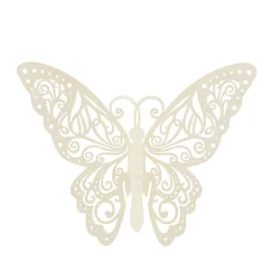 Papillon ajouré découpé au laser blanc crème pour décoration gâteaux et mariage.