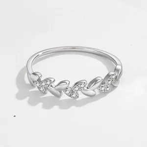 Elegant sterling silver wheat ear ring with sparkling inlaid zirconias for women.