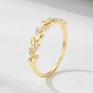 Wheat Ear Leaf Ring 925 Sterling Silver Cubic Zirconia Minimalist Jewelry For Women Elegant Daily Wear Gift