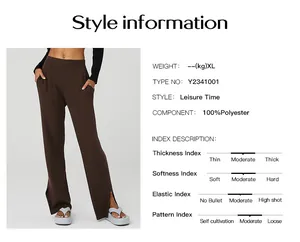 Specifiche dettagliate dei pantaloni da yoga larghi marroni in poliestere donna.