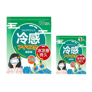 Disposable cooling eye masks for fatigue relief with green tea scent in 10-pack set.