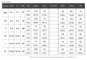 Detailed size chart for Y2K athletic yoga long sleeve bodysuit with measurements.