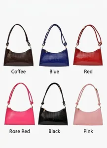 Collection of minimalist faux crocodile leather shoulder bags in six vibrant colors