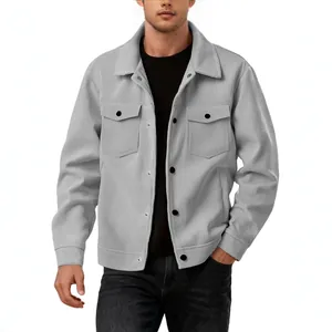 Men's casual gray corduroy jacket with single-breasted buttons and chest pockets