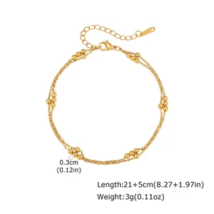 Detailed measurements for golden double-strand steel bead anklet length and weight