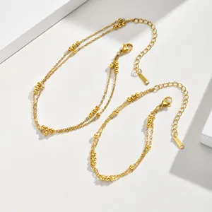 Minimalist Stainless Steel Heart Charm Bracelet For Women Dainty Gold Plated Bead Link Chain Bracelet Fashion Jewelry Gift